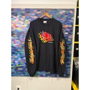 Teddy Fresh Black Long Sleeve tshirt Flames Cowboy Hat Roses 2XL